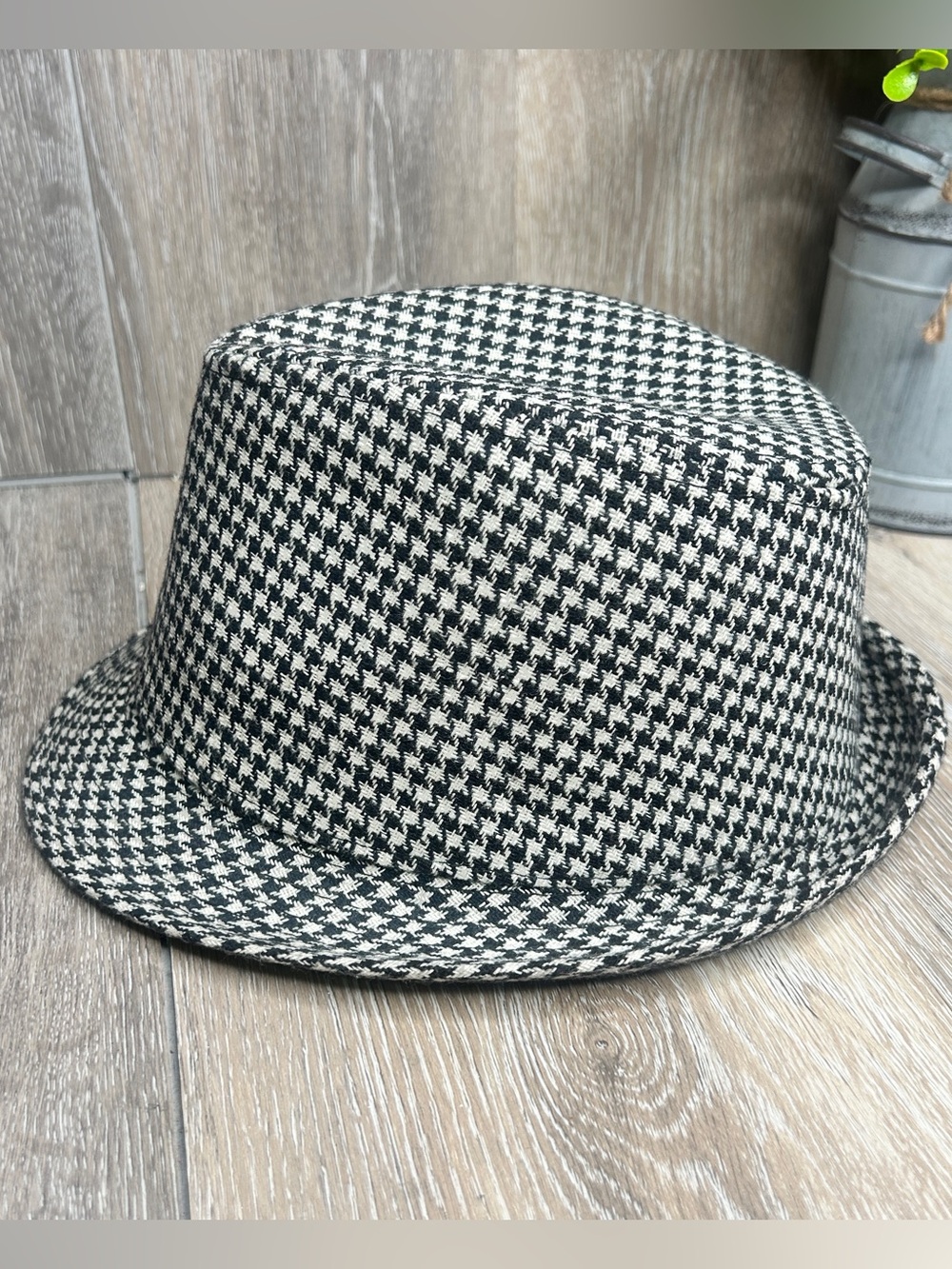 Classic Houndstooth Fedora Hat Black White Checkered Pattern | One Size |